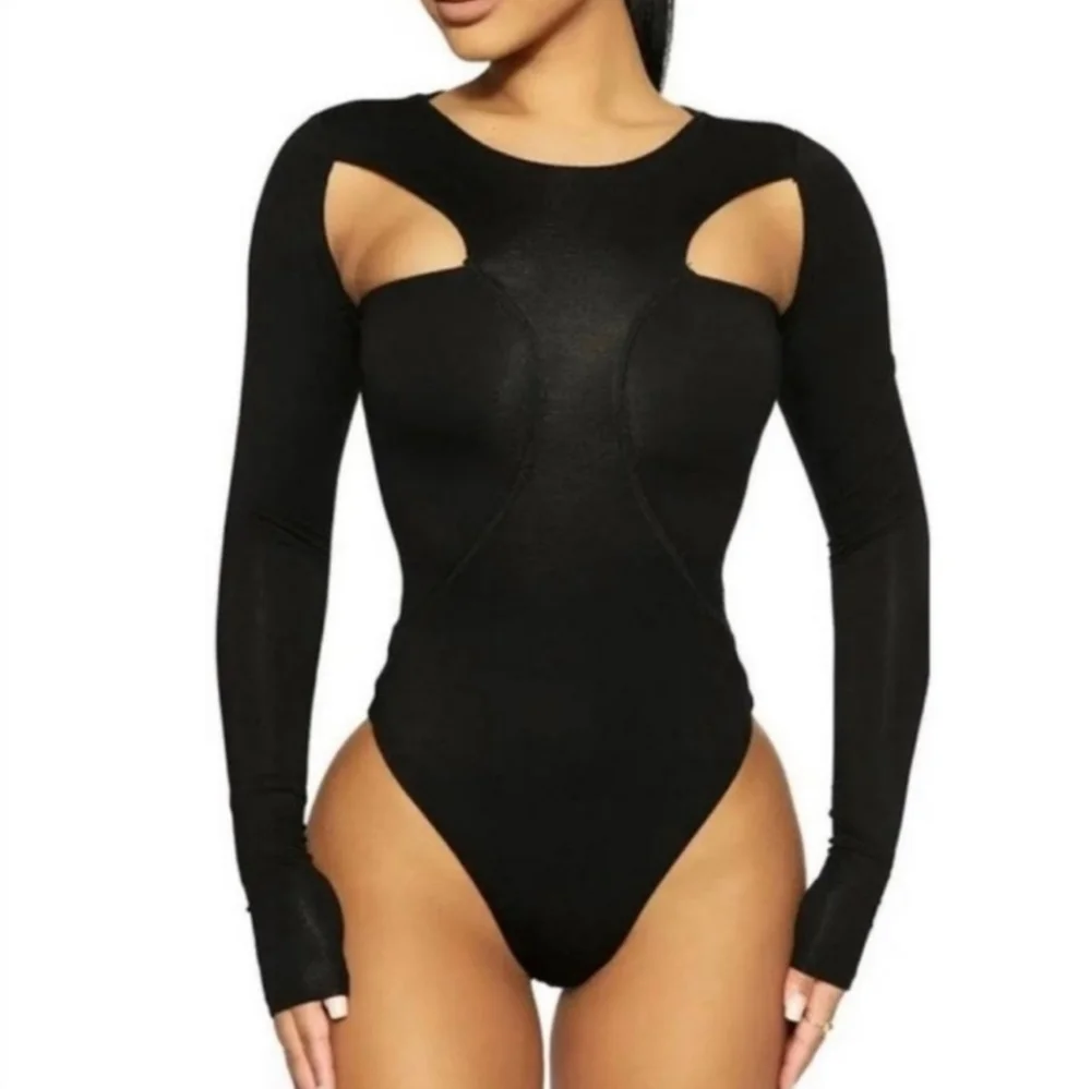 naked wardrobe Black Long Sleeve Cutout Bodysuit